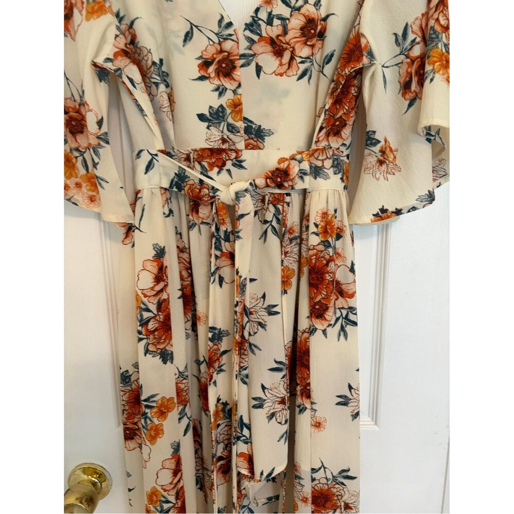Rue21 Cream Floral High-Low Maxi Dress with Shorts - Size L - Picture 5 of 6